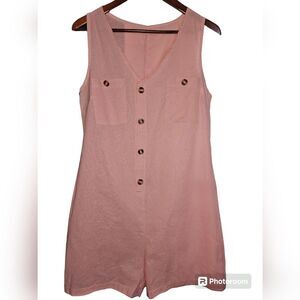 Light Pink V-neck Button Down Romper Vintage Style Retro Preppy see measurements